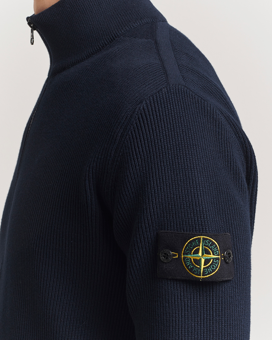 Herre | Gensere | Stone Island | Ribbed Soft Organic Cotton Full Zip Navy Blue