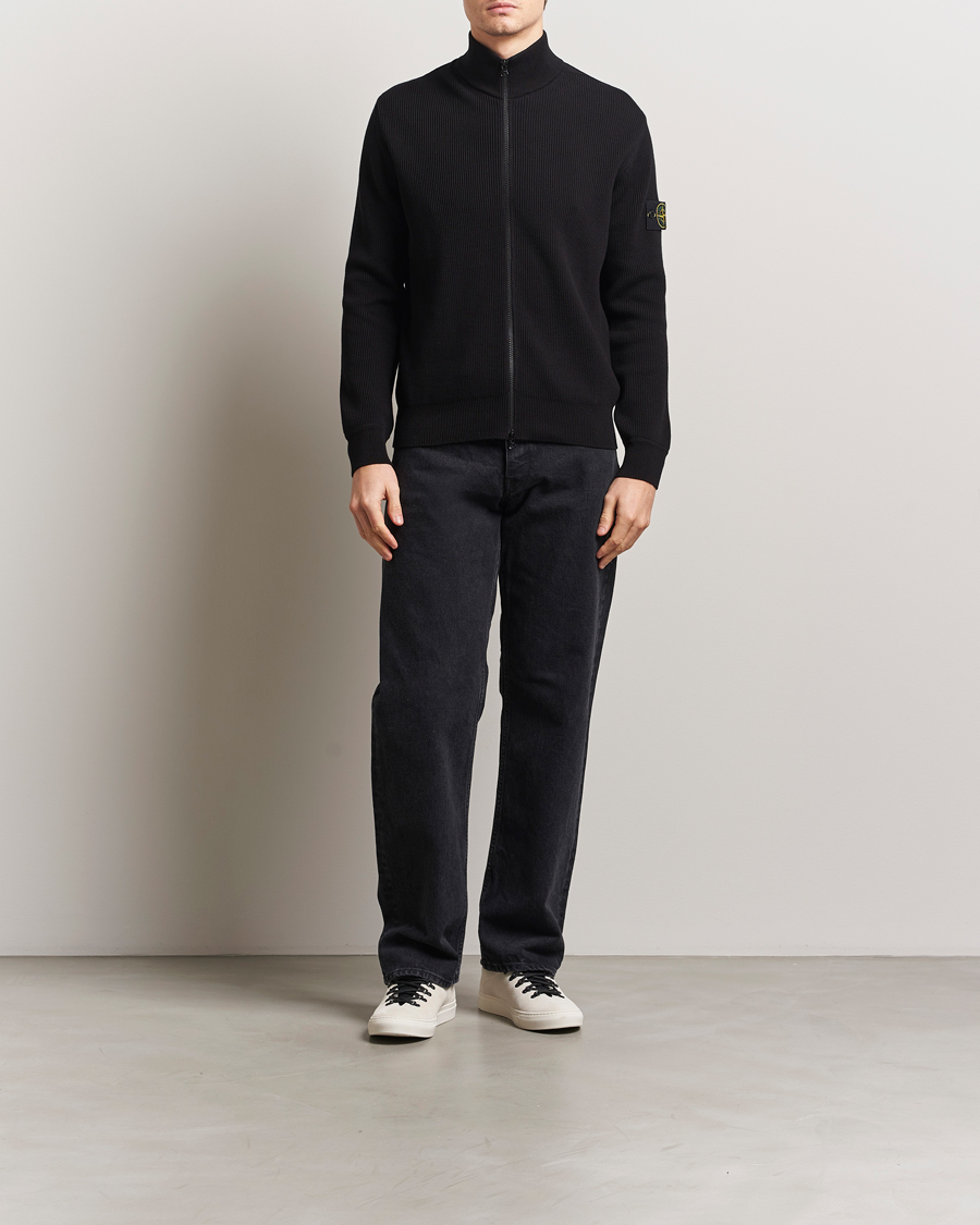 Herre | Gensere | Stone Island | Ribbed Soft Organic Cotton Full Zip Black