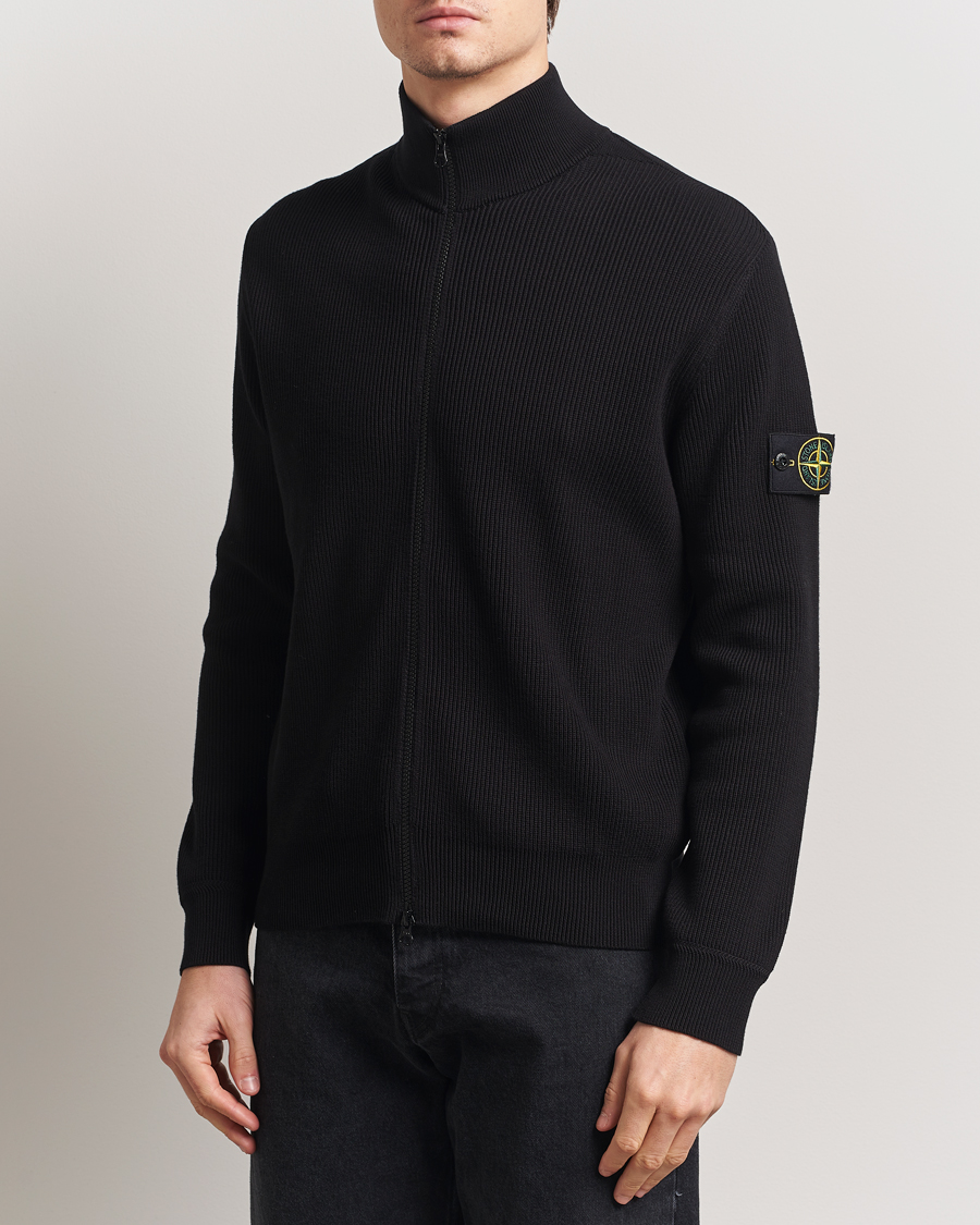 Herre | Gensere | Stone Island | Ribbed Soft Organic Cotton Full Zip Black