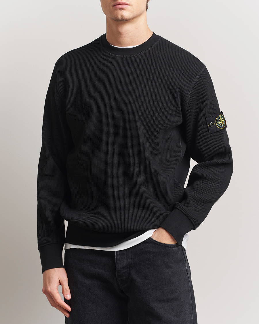 Herre | Gensere | Stone Island | Organic Cotton Waffle Fleece Sweatshirt Black