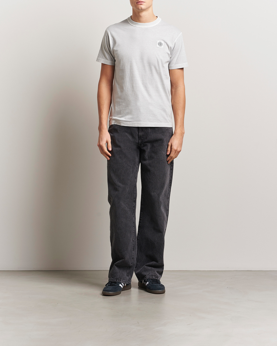 Herre | T-Shirts | Stone Island | Organic Cotton Fissato Effect T-Shirt Pearl Grey