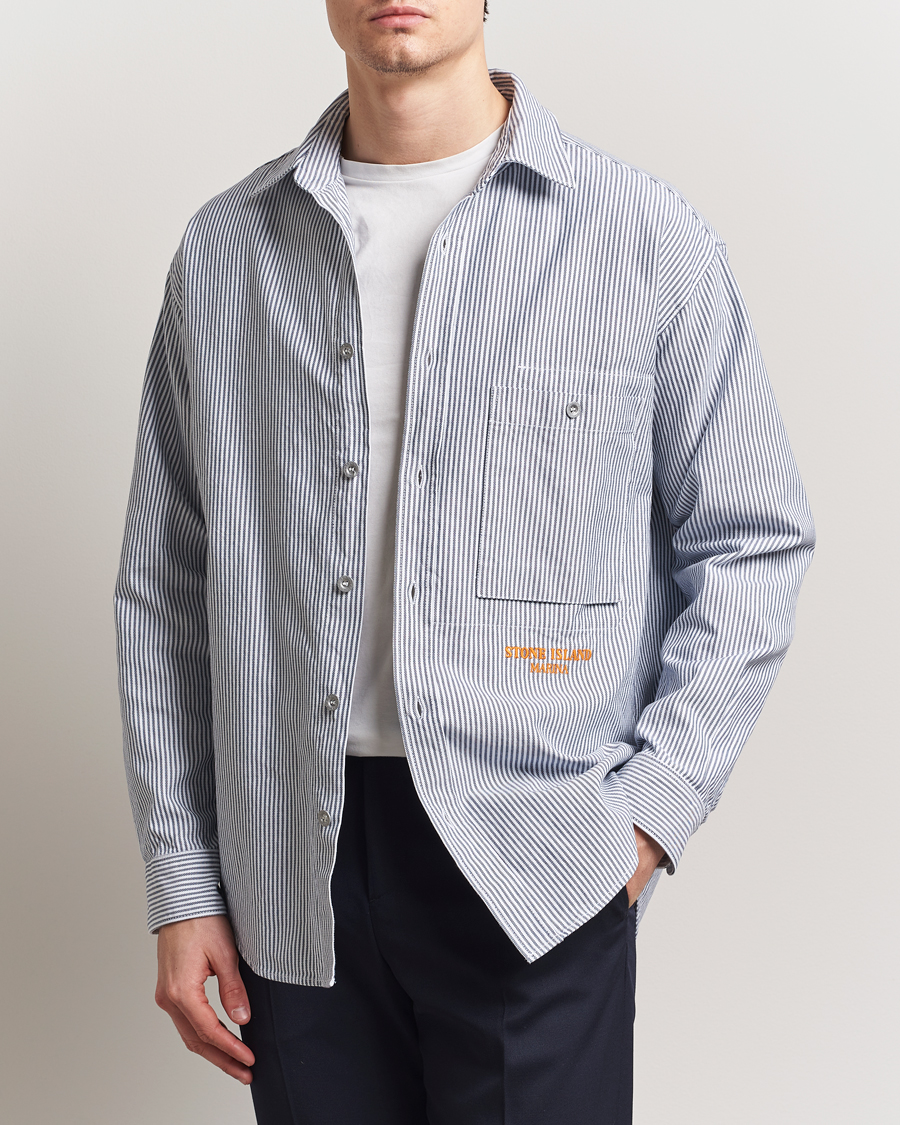Herre | Skjorter | Stone Island | Marina Striped Oxford Cotton Overshirt Blue Marine