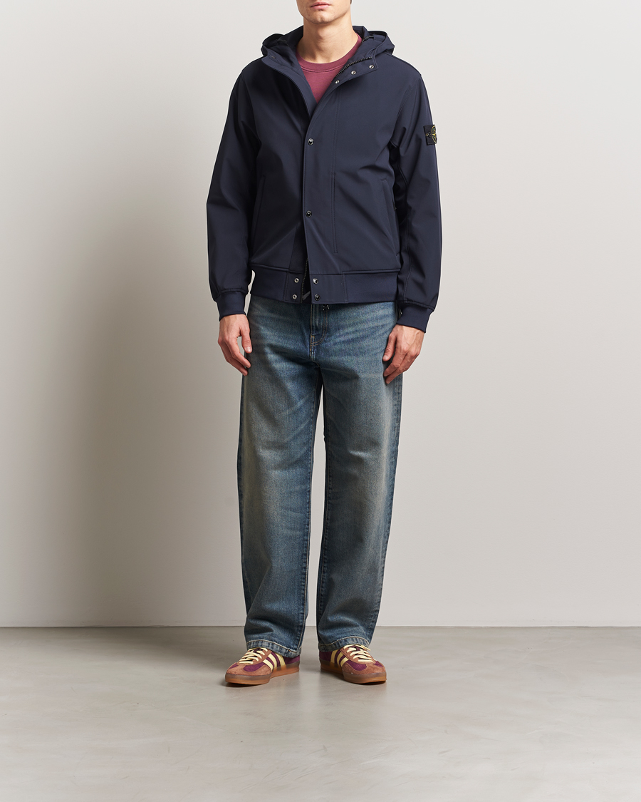 Herre | Jakker | Stone Island | Soft Shell Hooded Jacket Navy Blue