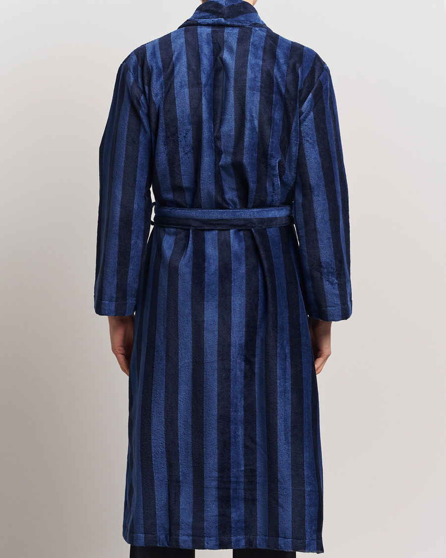 Herre | Derek Rose Cotton Velour Striped Gown Navy/Blue | Derek Rose | Cotton Velour Striped Gown Navy/Blue