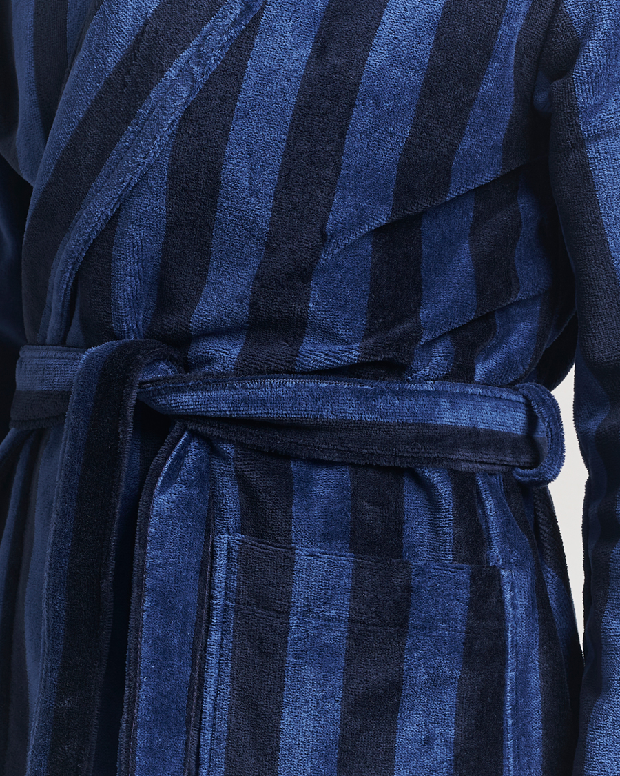 Herre | Derek Rose Cotton Velour Striped Gown Navy/Blue | Derek Rose | Cotton Velour Striped Gown Navy/Blue