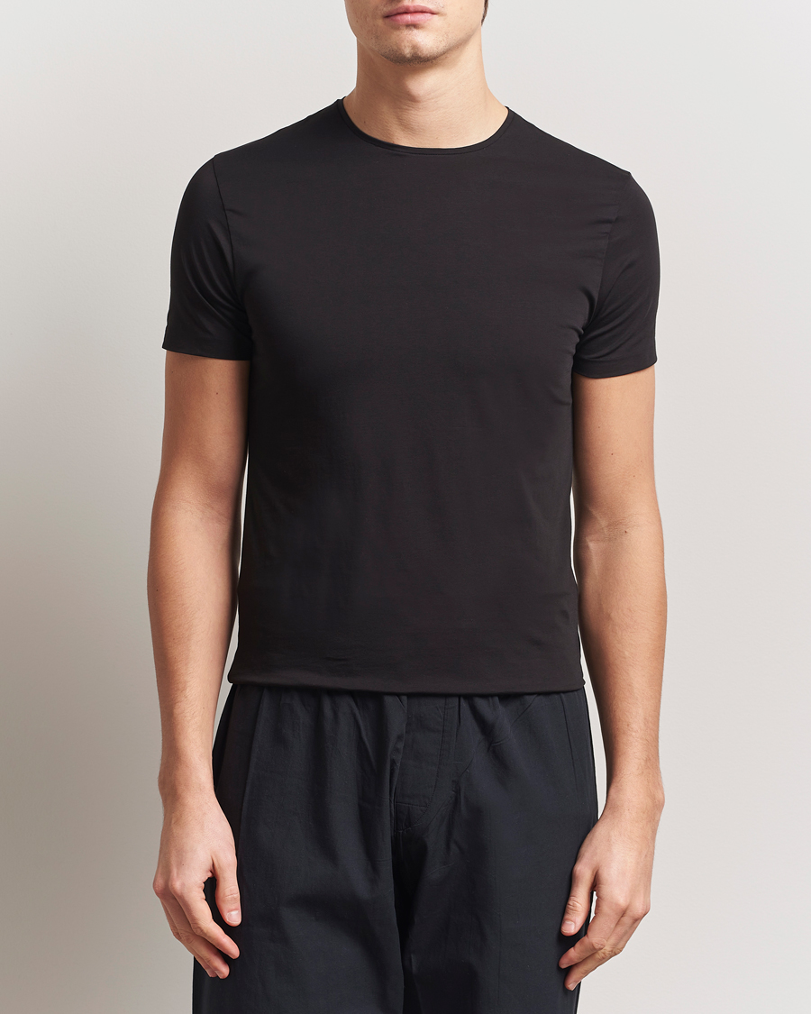 Herre | T-Shirts | Derek Rose | Pima Cotton Crew Neck T-Shirt Black