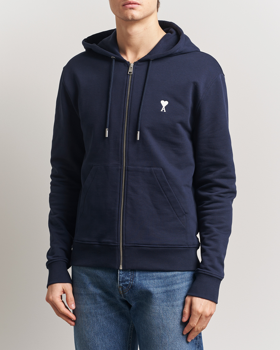 Herre | Gensere | AMI | Off White Heart Logo Full Zip Hoodie Night Blue