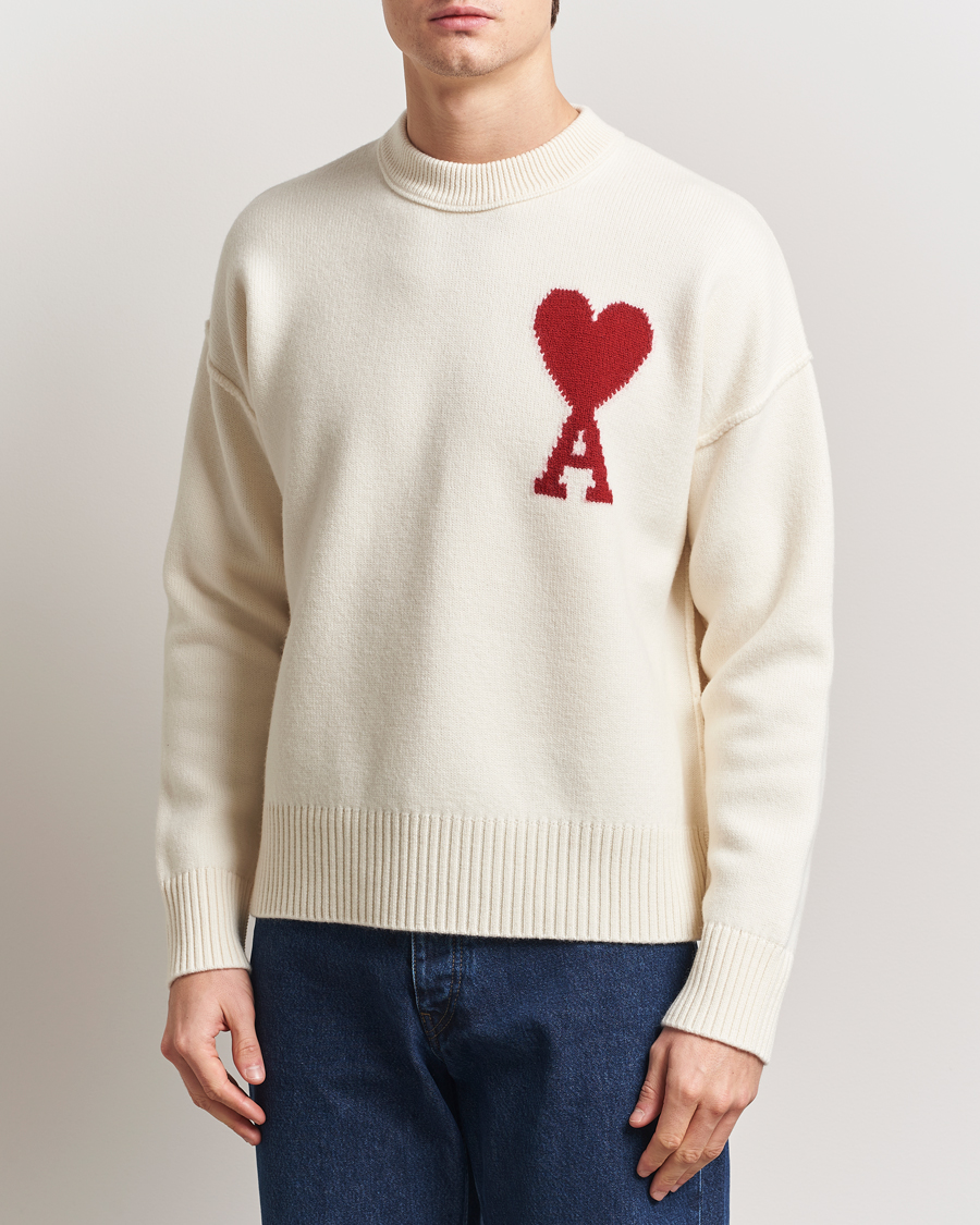 Herre | Gensere | AMI | Big Heart Wool Sweater Off White