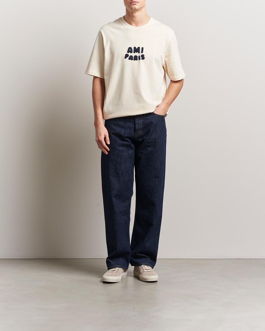 Herre | T-Shirts | AMI | Paris Logo T-Shirt White Cream