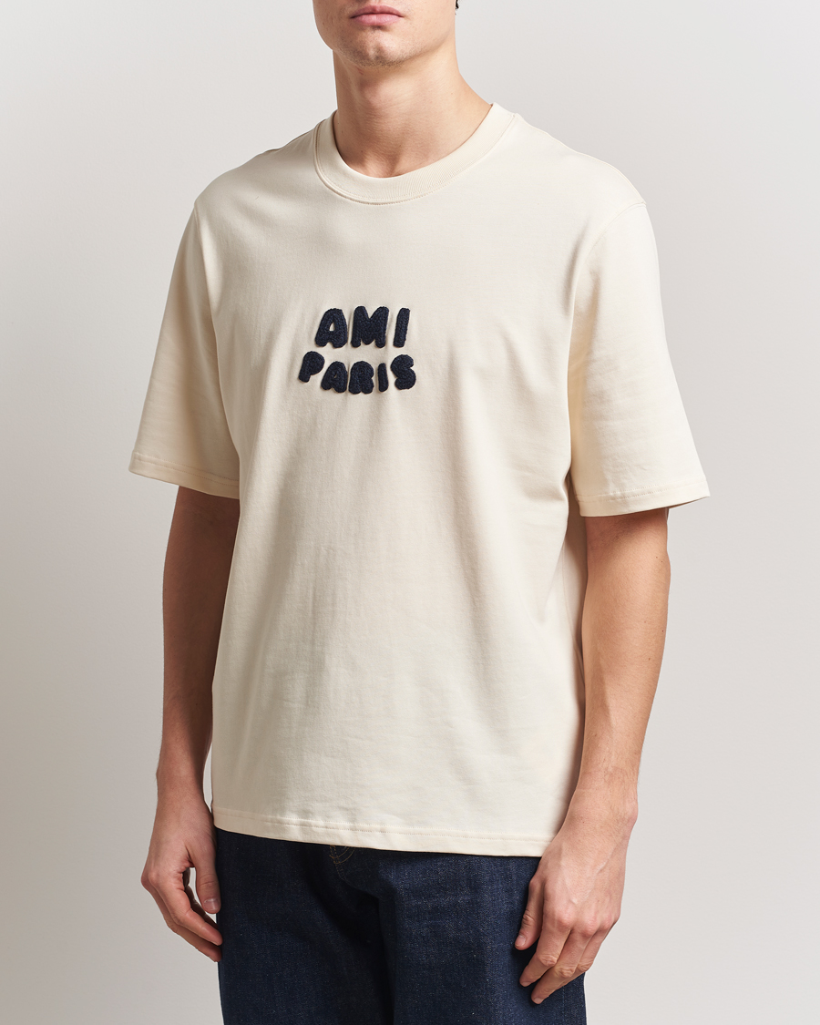 Herre | T-Shirts | AMI | Paris Logo T-Shirt White Cream