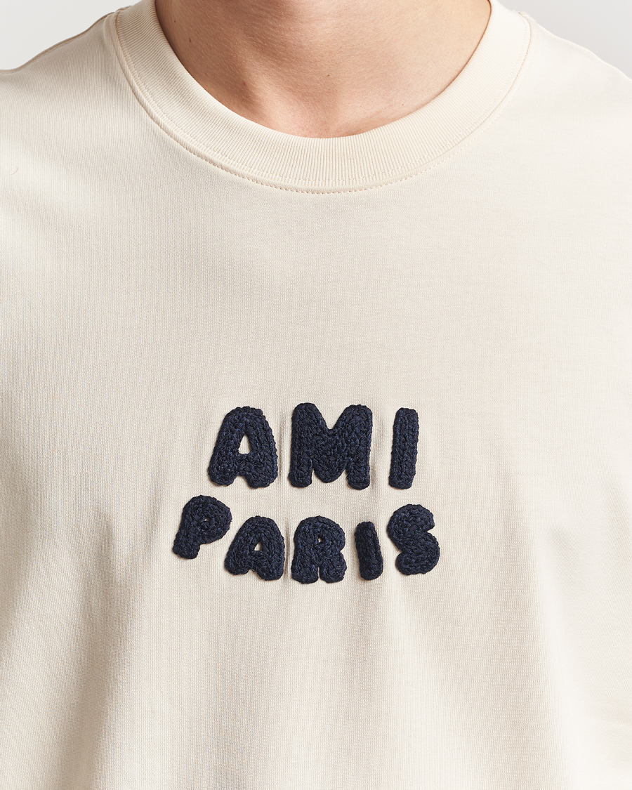 Herre | T-Shirts | AMI | Paris Logo T-Shirt White Cream