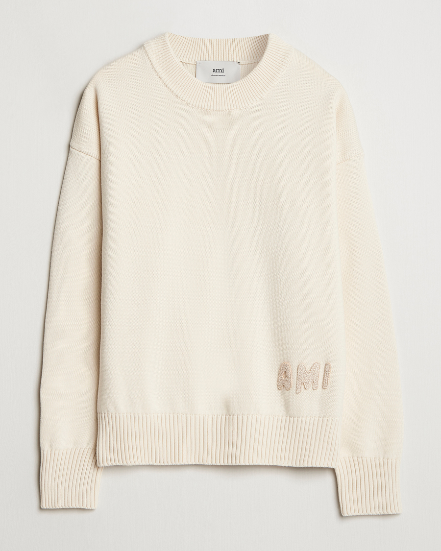 Herre | Gensere | AMI | Embroidered Logo Knitted Sweater White Cream