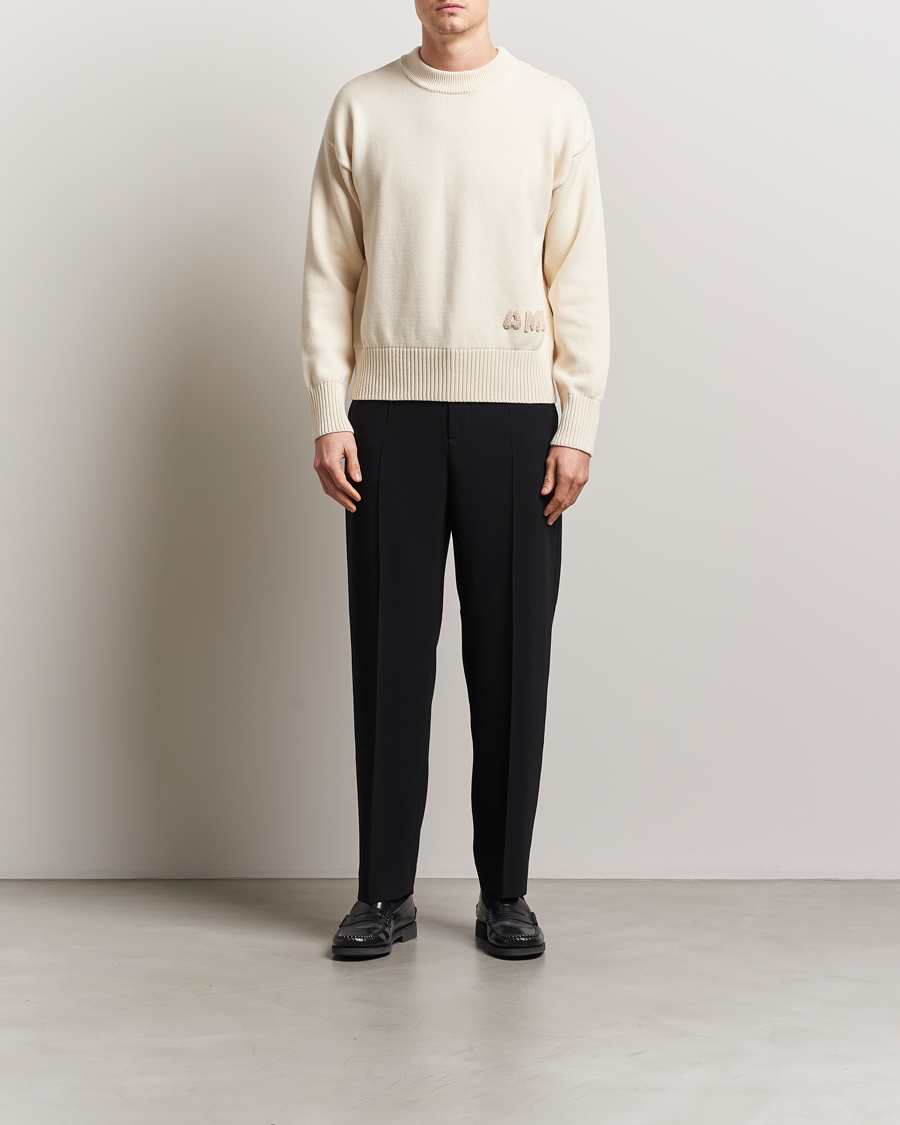 Herre | Gensere | AMI | Embroidered Logo Knitted Sweater White Cream