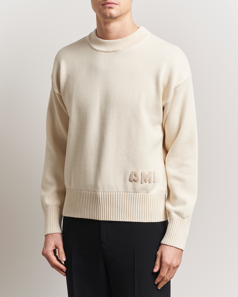 Herre | Gensere | AMI | Embroidered Logo Knitted Sweater White Cream