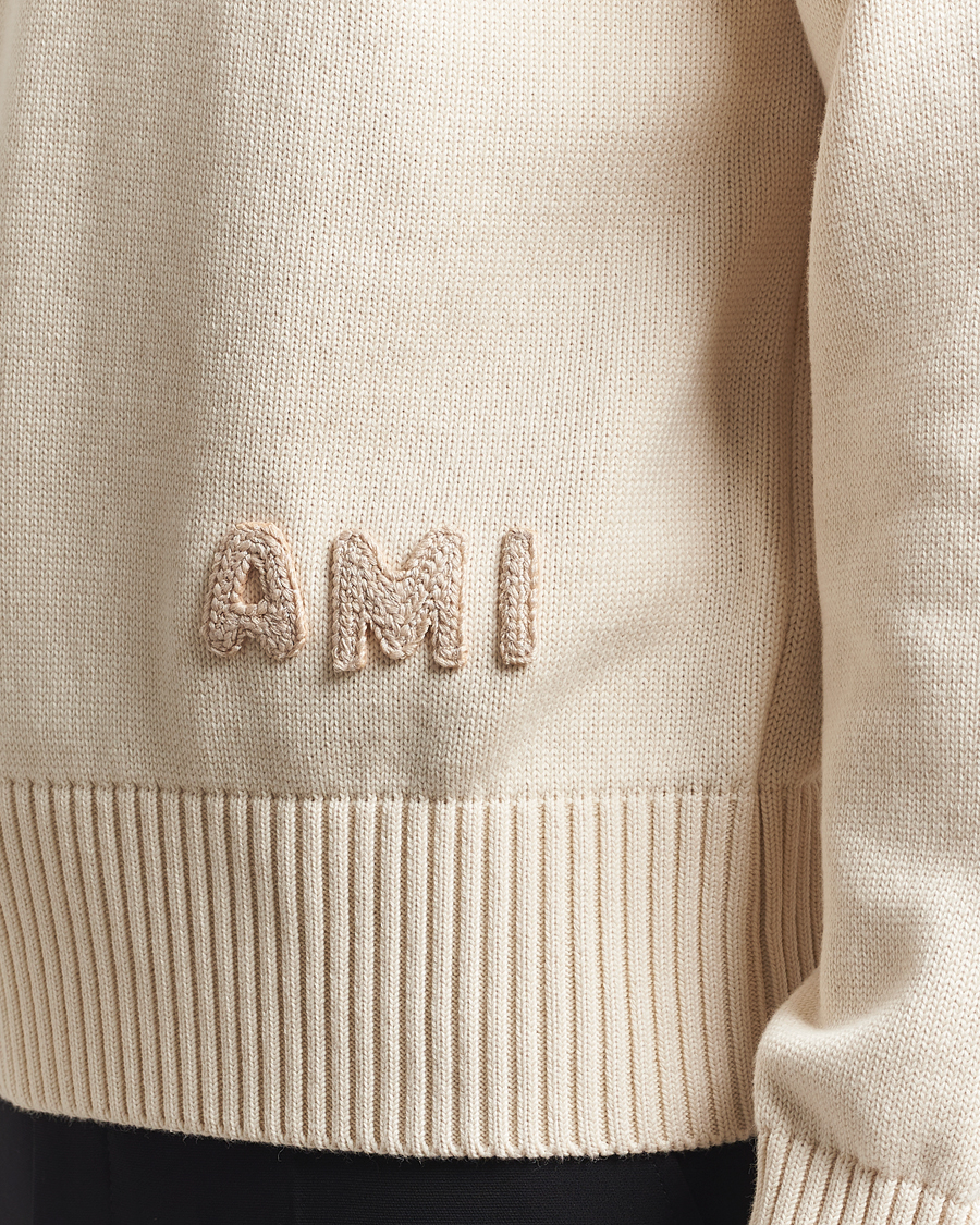 Herre | Gensere | AMI | Embroidered Logo Knitted Sweater White Cream