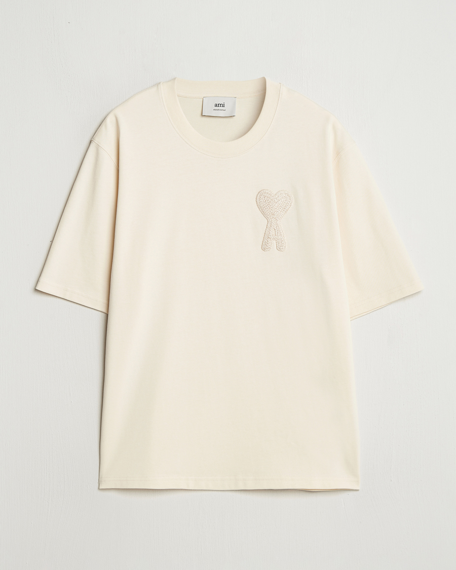Herre | T-Shirts | AMI | Bouclé Heart T-Shirt White Cream