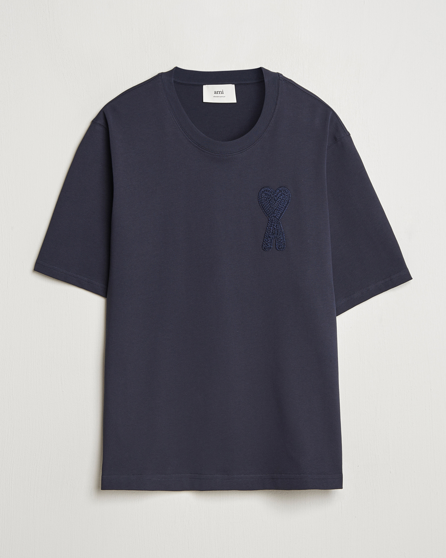 Herre | T-Shirts | AMI | Bouclé Heart T-Shirt Navy Blue