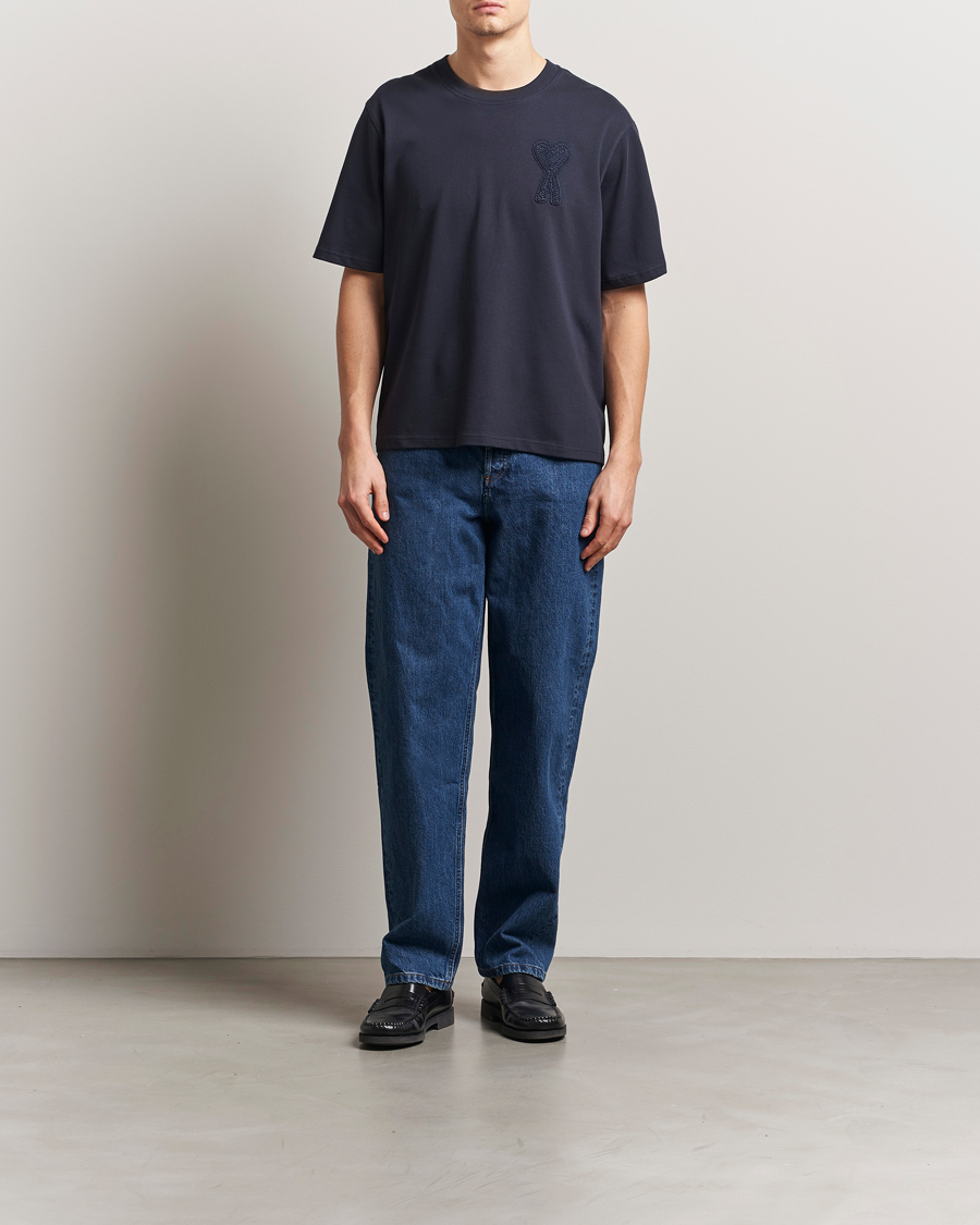 Herre | T-Shirts | AMI | Bouclé Heart T-Shirt Navy Blue