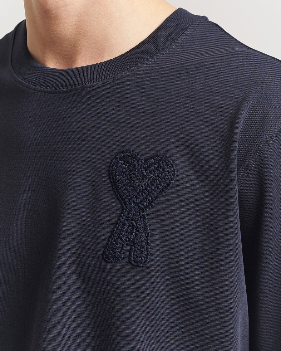 Herre | T-Shirts | AMI | Bouclé Heart T-Shirt Navy Blue