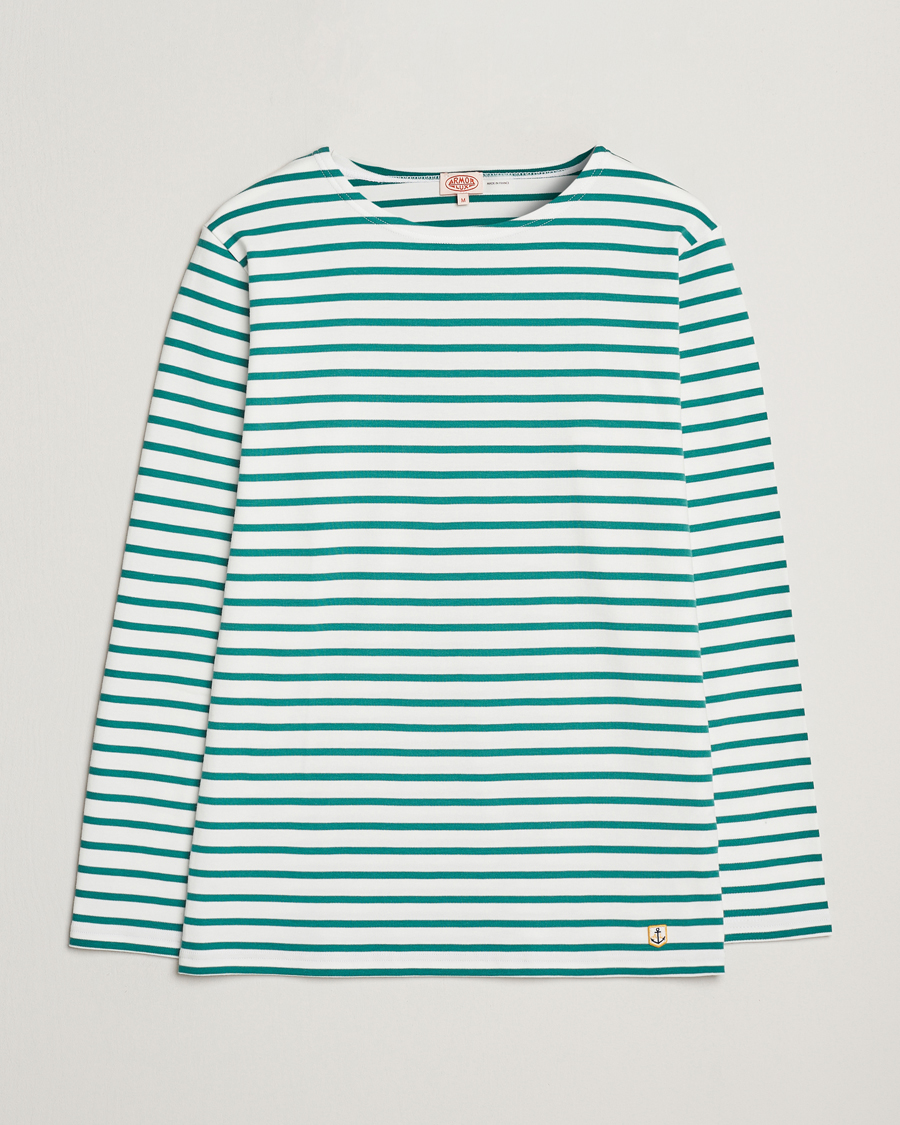 Herre | T-Shirts | Armor-lux | Houat Héritage Stripe Long Sleeve T-Shirt Milk/Deep Jungle