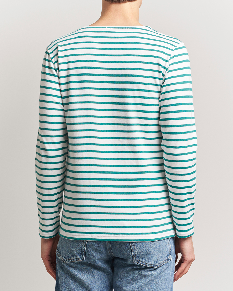 Herre | T-Shirts | Armor-lux | Houat Héritage Stripe Long Sleeve T-Shirt Milk/Deep Jungle