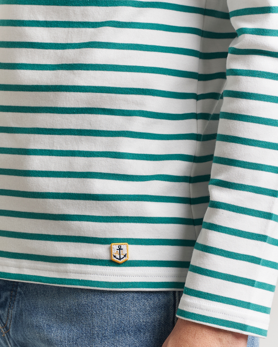 Herre | T-Shirts | Armor-lux | Houat Héritage Stripe Long Sleeve T-Shirt Milk/Deep Jungle