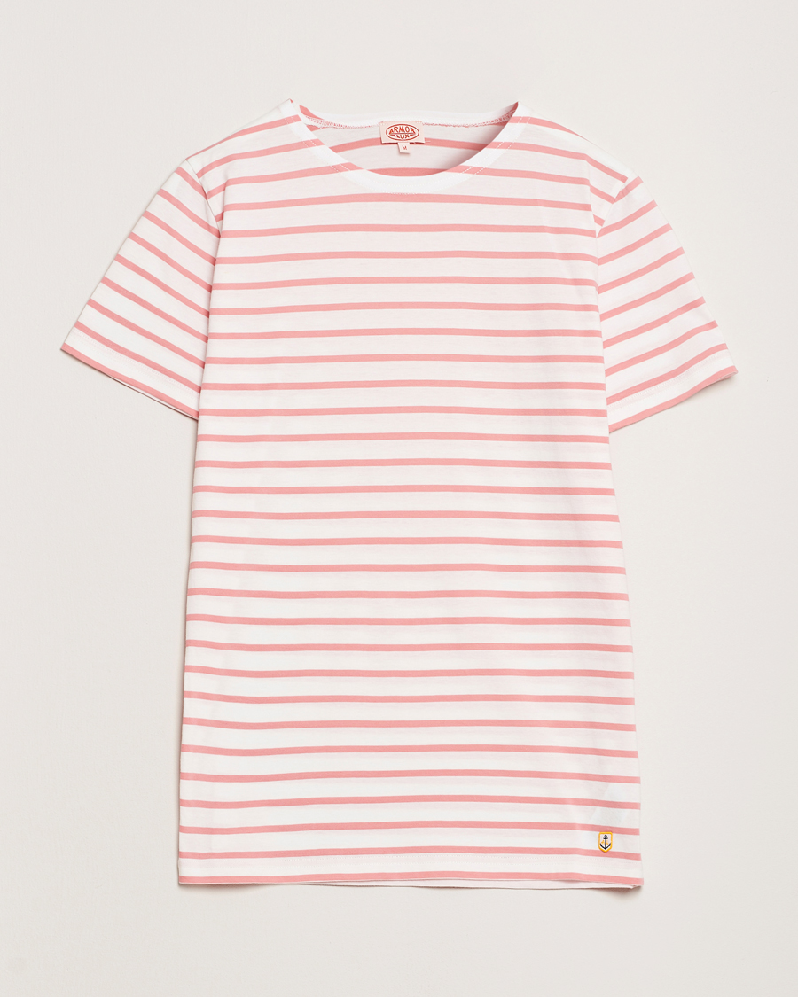 Herre | T-Shirts | Armor-lux | Hoëdic Boatneck Héritage Stripe T-shirt Milk/Bubblegum