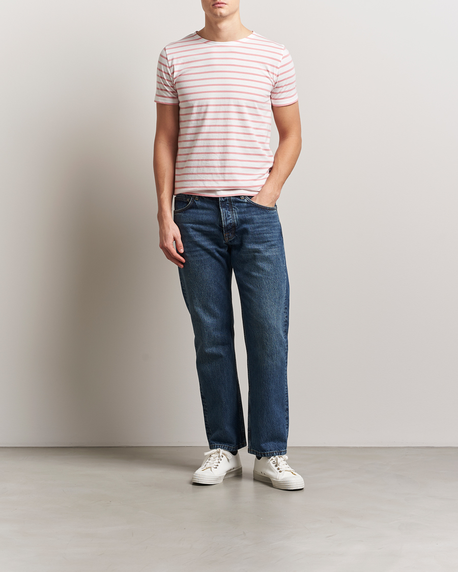 Herre | T-Shirts | Armor-lux | Hoëdic Boatneck Héritage Stripe T-shirt Milk/Bubblegum