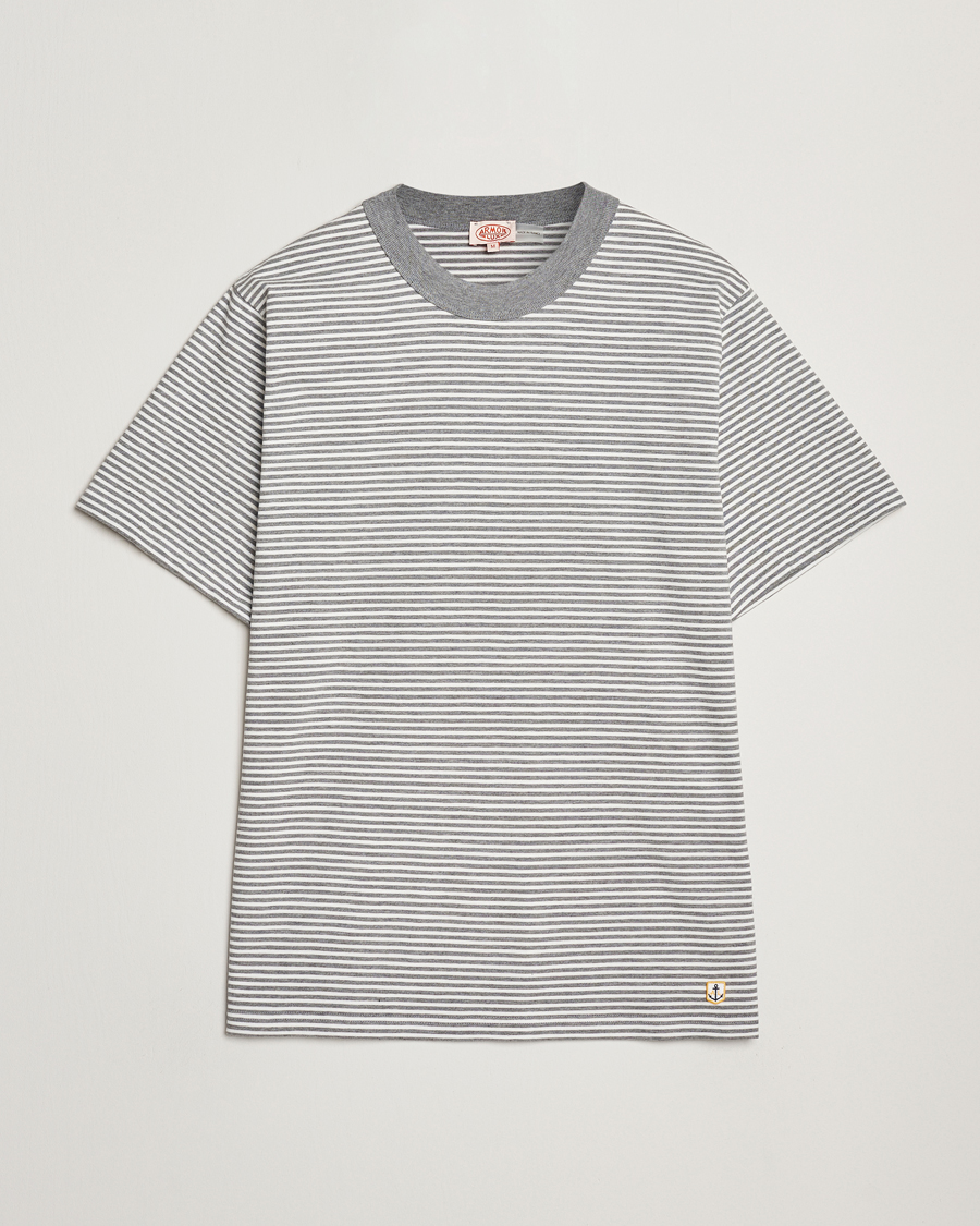 Herre | T-Shirts | Armor-lux | Callac Héritage Stripe T-Shirt Misty Grey/Milk