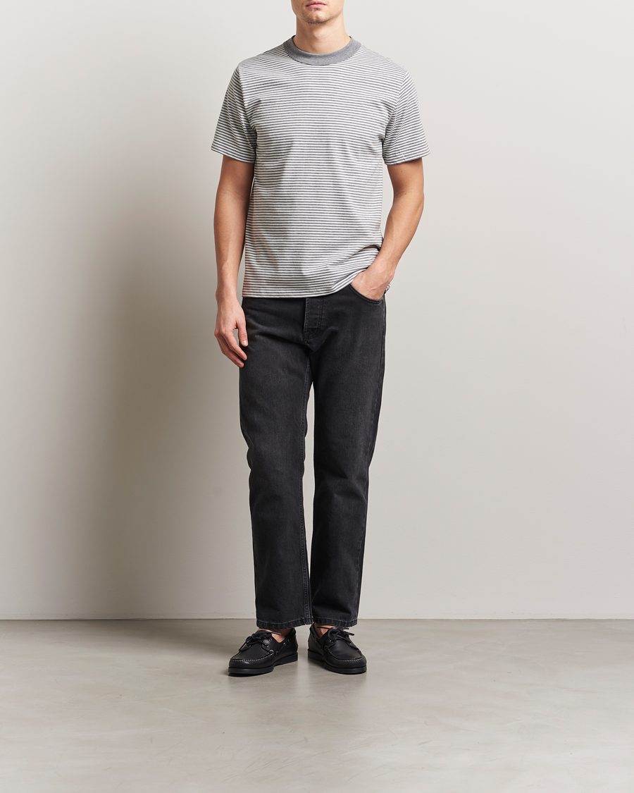 Herre | T-Shirts | Armor-lux | Callac Héritage Stripe T-Shirt Misty Grey/Milk