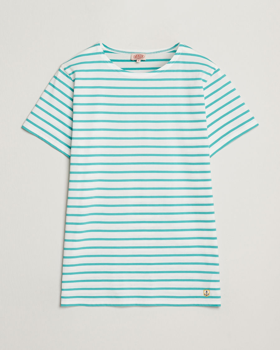 Herre | T-Shirts | Armor-lux | Hoëdic Boatneck Héritage Stripe T-shirt Milk/Laguna
