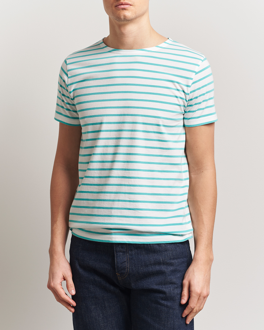 Herre | T-Shirts | Armor-lux | Hoëdic Boatneck Héritage Stripe T-shirt Milk/Laguna