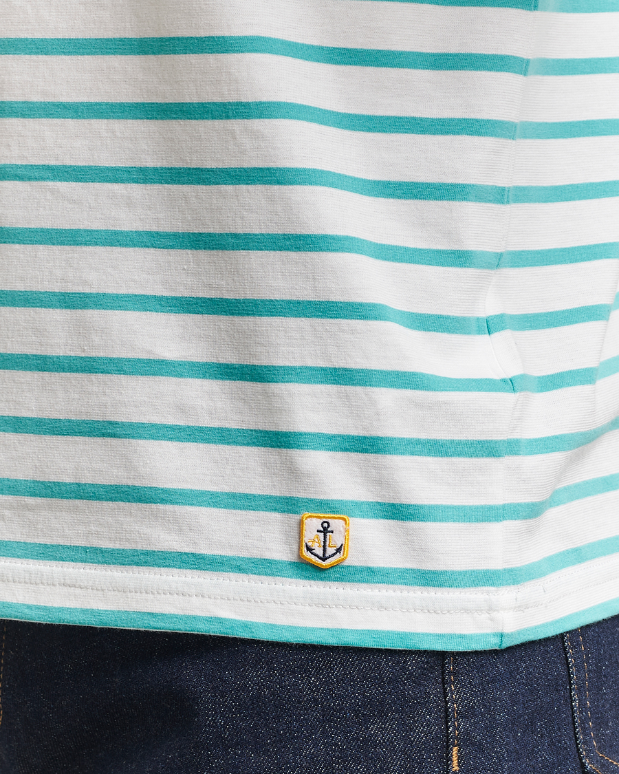 Herre | T-Shirts | Armor-lux | Hoëdic Boatneck Héritage Stripe T-shirt Milk/Laguna