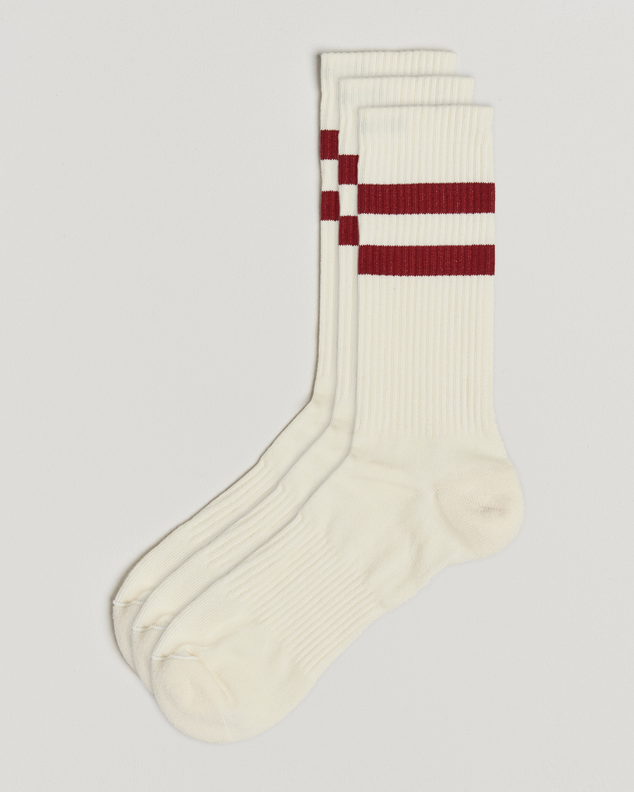 Herre | Undertøy | Sweyd | 3-Pack Two Stripe Cotton Socks White/Red