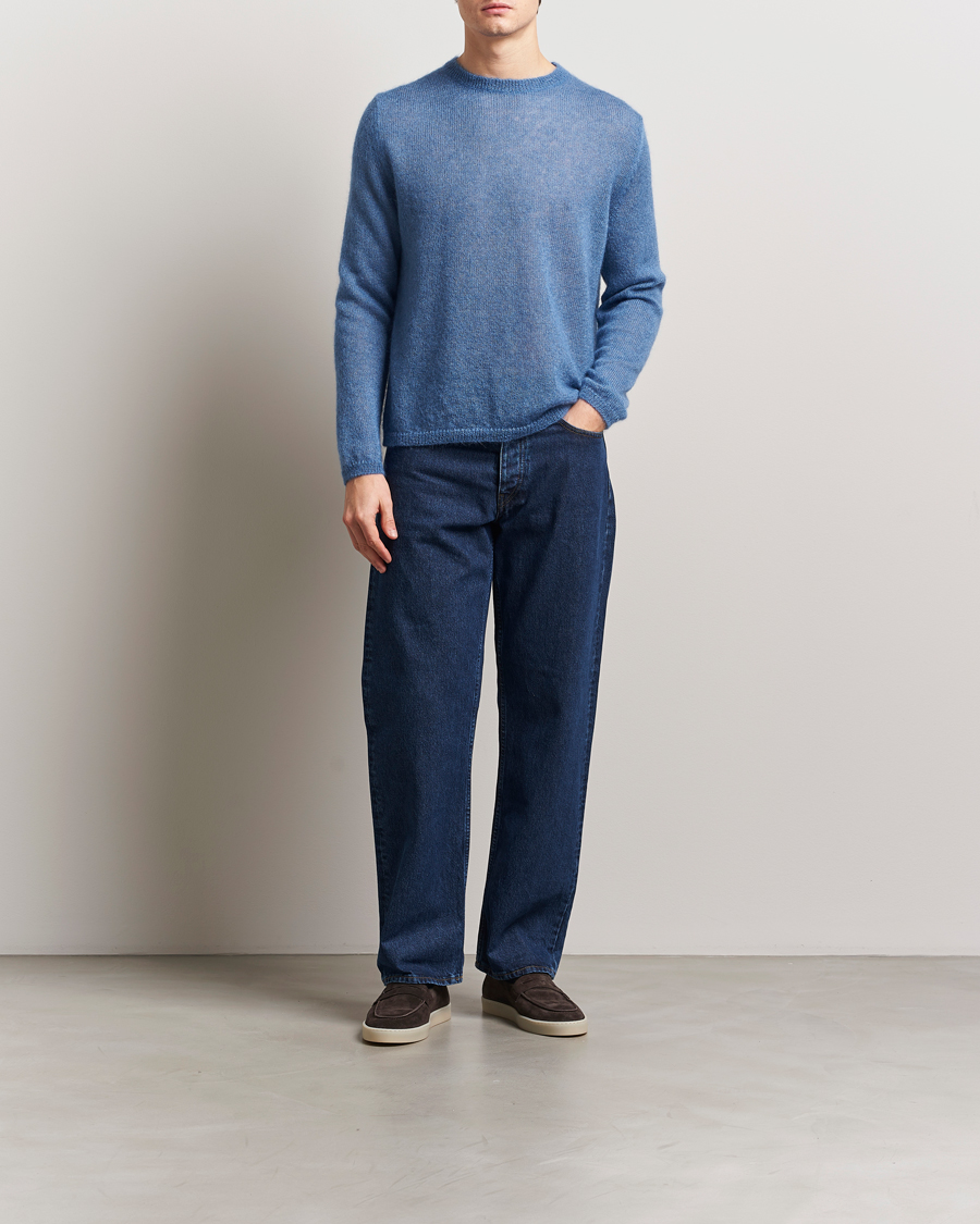 Herre | Gensere | Massimo Alba | Baby Mohair Crew Neck Pullover Sky Blue