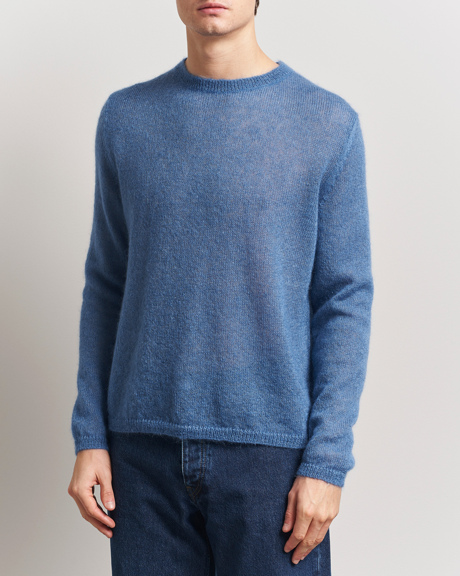 Herre | Gensere | Massimo Alba | Baby Mohair Crew Neck Pullover Sky Blue