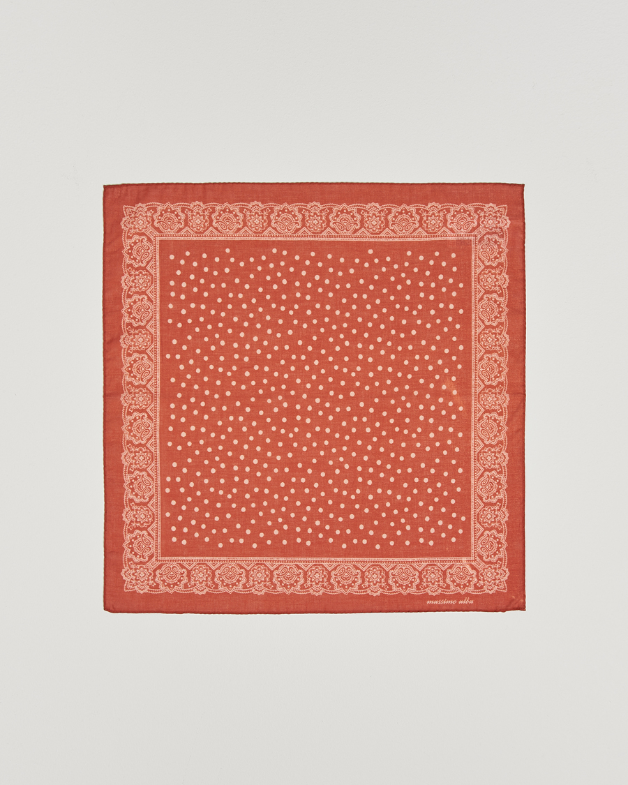 Herre | Lommetørklær | Massimo Alba | Printed Cotton Voile Handkerchief Burn Red