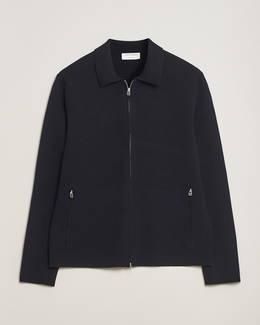 Herre | Gensere | Tiger of Sweden | Celyn Cotton/Wool Full Zip Light Ink