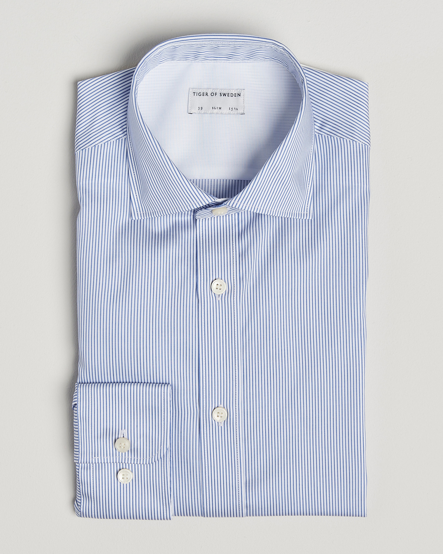 Herre | Skjorter | Tiger of Sweden | Adley Cotton Striped Shirt Blue