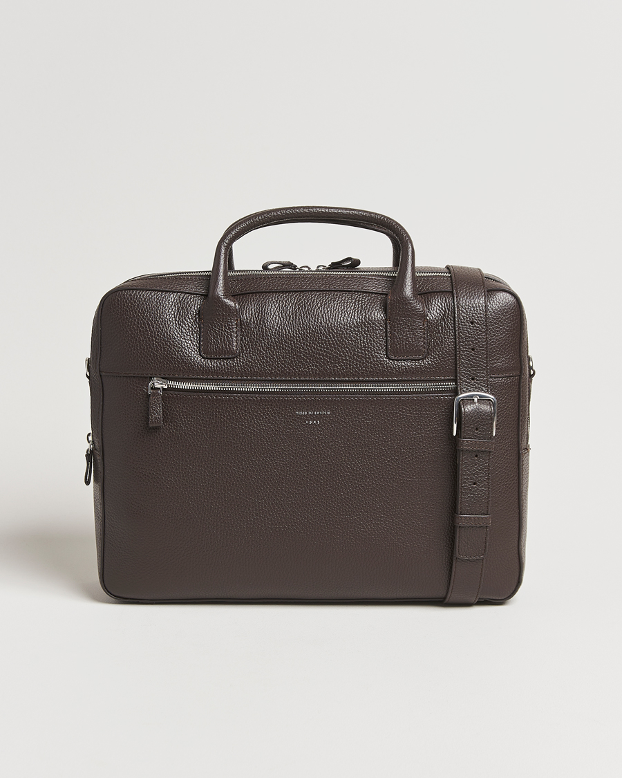 Herre | Tiger of Sweden Beridare Double Zip Leather Briefcase Dark Brown | Tiger of Sweden | Beridare Double Zip Leather Briefcase Dark Brown