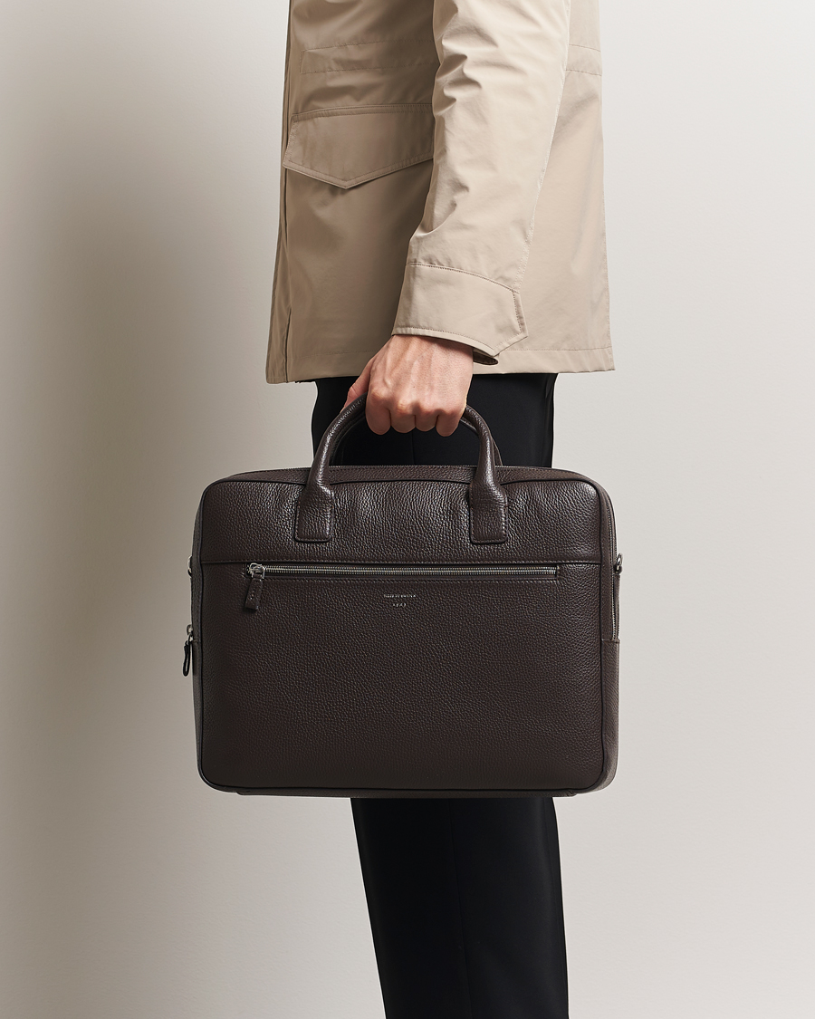 Herre | Tiger of Sweden Beridare Double Zip Leather Briefcase Dark Brown | Tiger of Sweden | Beridare Double Zip Leather Briefcase Dark Brown