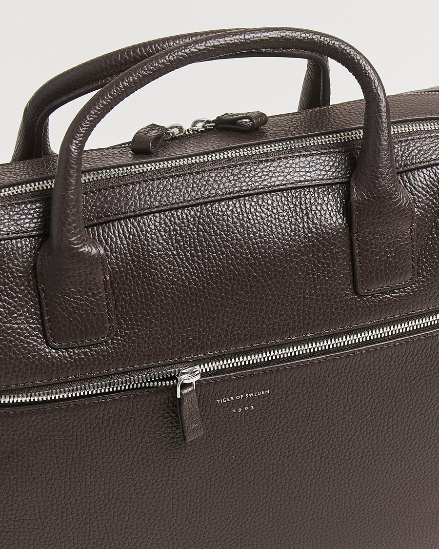 Herre | Tiger of Sweden Beridare Double Zip Leather Briefcase Dark Brown | Tiger of Sweden | Beridare Double Zip Leather Briefcase Dark Brown