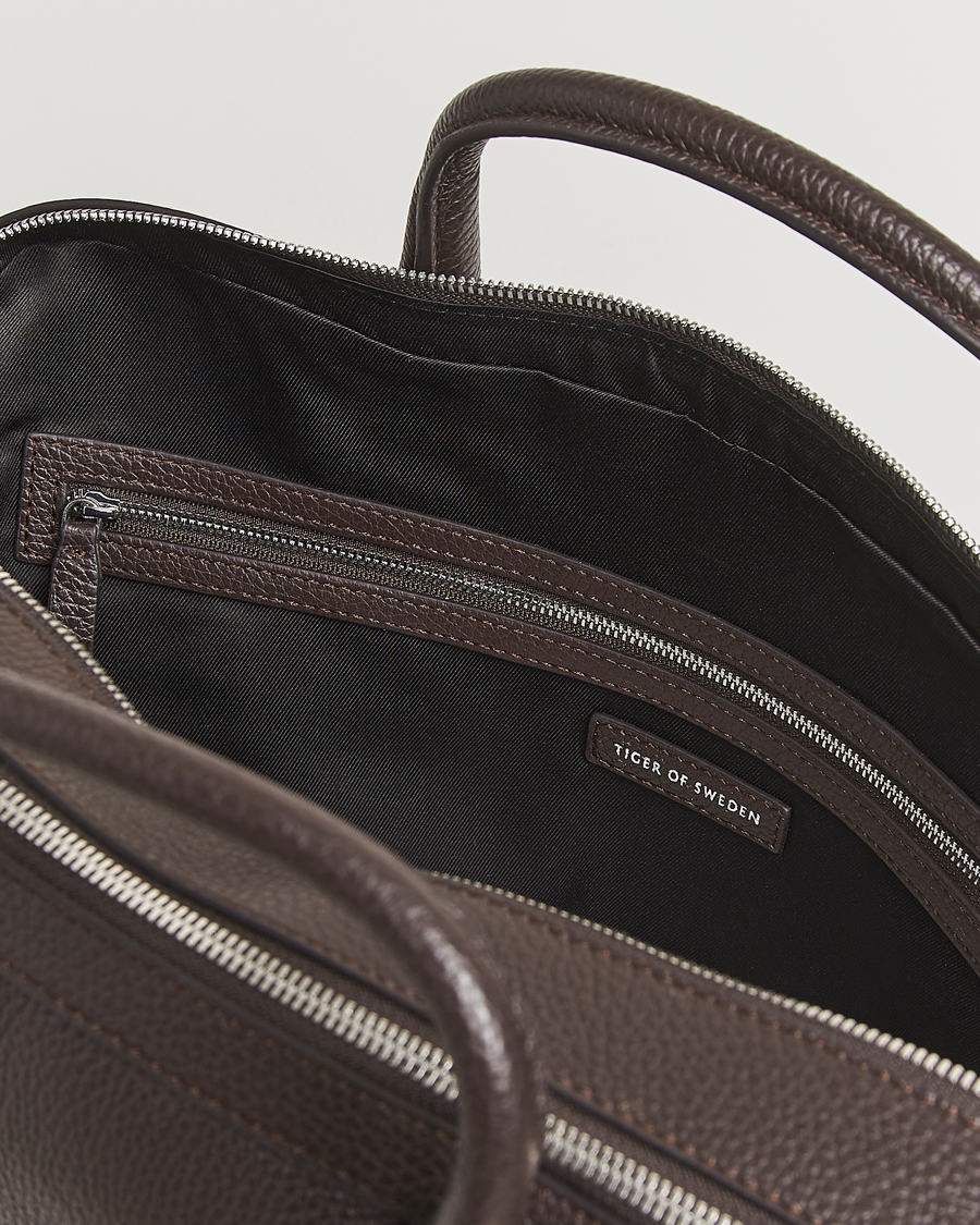 Herre | Tiger of Sweden Beridare Double Zip Leather Briefcase Dark Brown | Tiger of Sweden | Beridare Double Zip Leather Briefcase Dark Brown