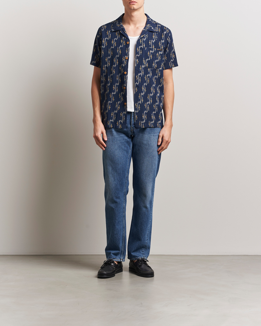 Herre | Skjorter | Nudie Jeans | Arvid Printed Short Sleeve Shirt Blueberry