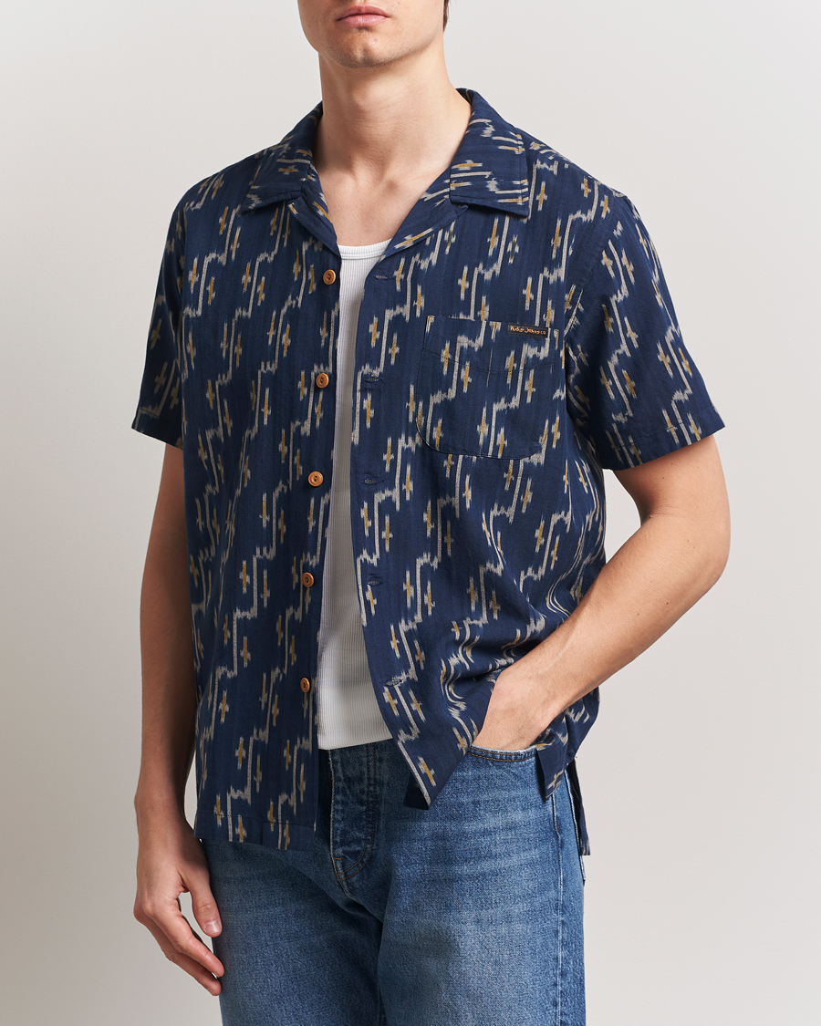 Herre | Skjorter | Nudie Jeans | Arvid Printed Short Sleeve Shirt Blueberry