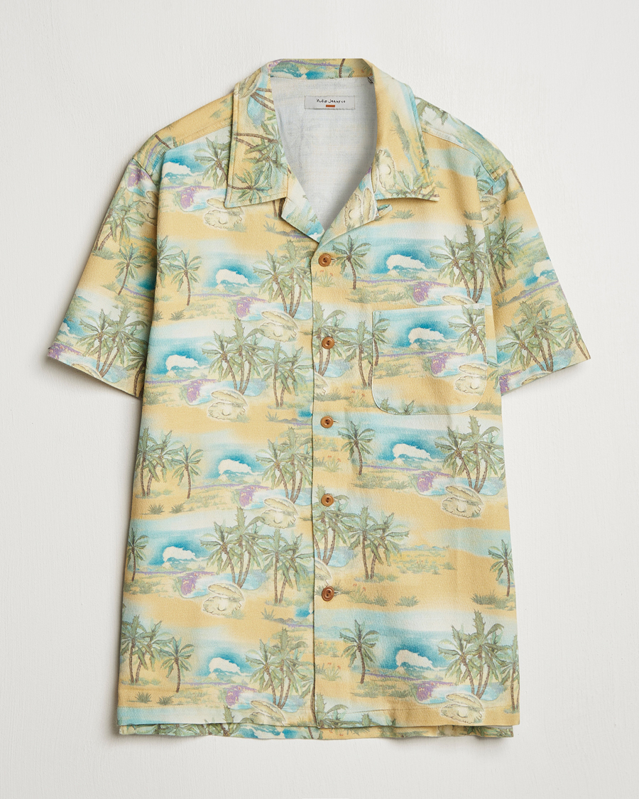 Herre | Skjorter | Nudie Jeans | Arvid Printed Short Sleeve Shirt Mustard