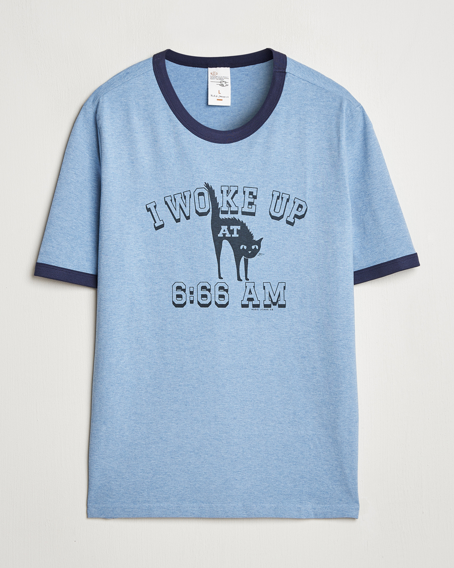 Herre | T-Shirts | Nudie Jeans | Ricky Printed Ringer T-Shirt Blue Melange
