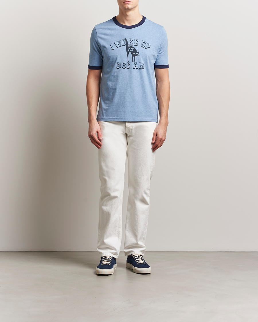 Herre | T-Shirts | Nudie Jeans | Ricky Printed Ringer T-Shirt Blue Melange