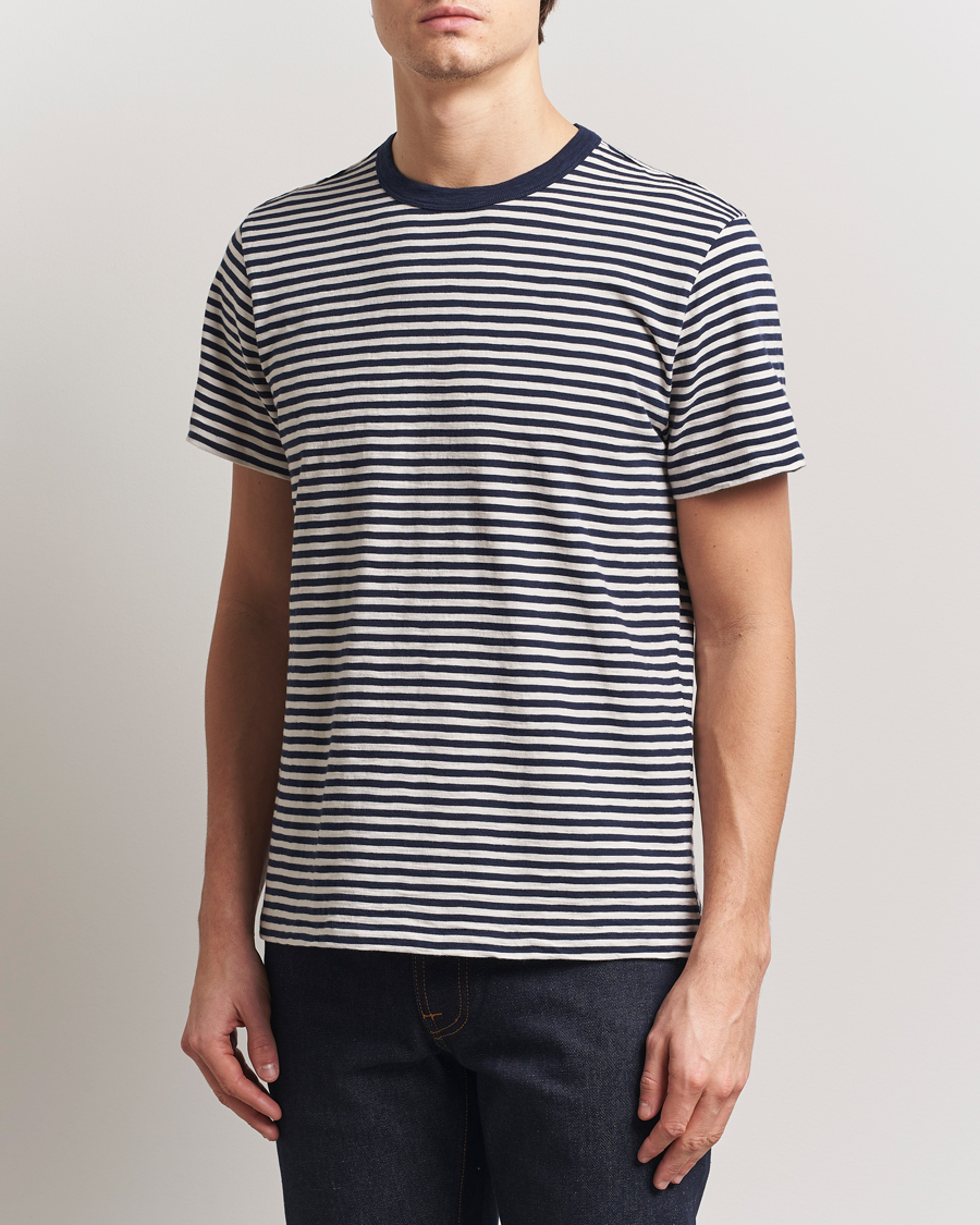 Herre | T-Shirts | Nudie Jeans | Roy Striped Slub T-Shirt Blue/Off White