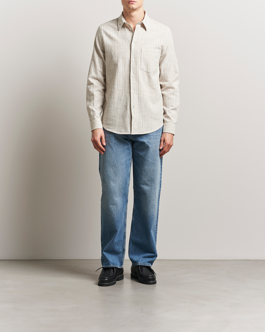 Herre | Skjorter | Samsøe Samsøe | Liam Cotton/Linen Striped Shirt Moonstruck